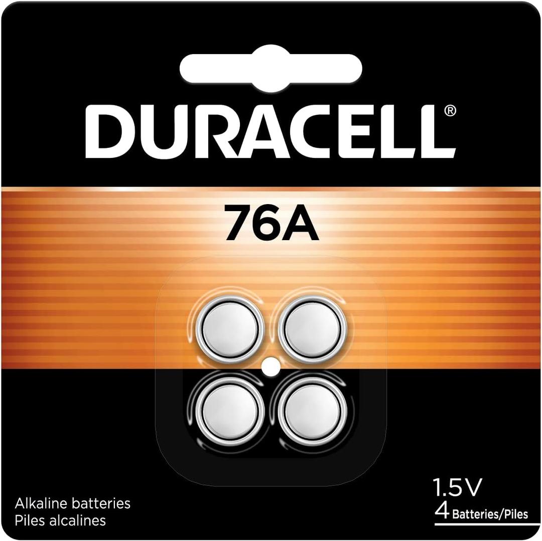 Duracell 76A 1.5V Batteries, 4 Count (Pack of 1), 76A 1.5 Volt Battery, Equivalent to LR44, A76, & AG13, Long-lasting for Watches, Alarms, Calculators & More