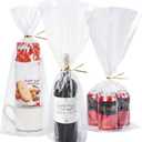 Wowfit 50 CT 9x20 Inches Clear Flat Cellophane Treat Bags with 6" Gold Twist Ties Large Cello Bags for Wine Bottles, Gifts, Cookies, Mugs, Candies, Party Favors & Wrapping Sturdy & Crystal Clear