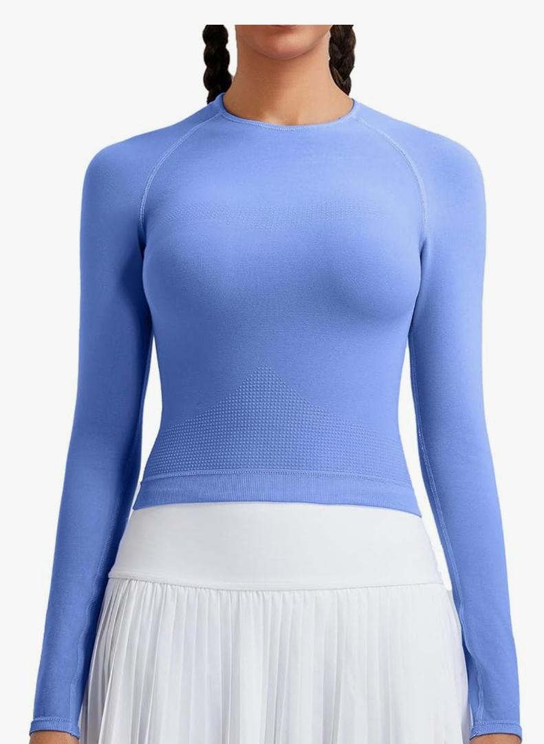 RUNNING GIRL Long Sleeve Yoga Shirts for Women, Soft Fitted Seamless Stretchy Casual Crew Neck Athletic Basic Shirt XL