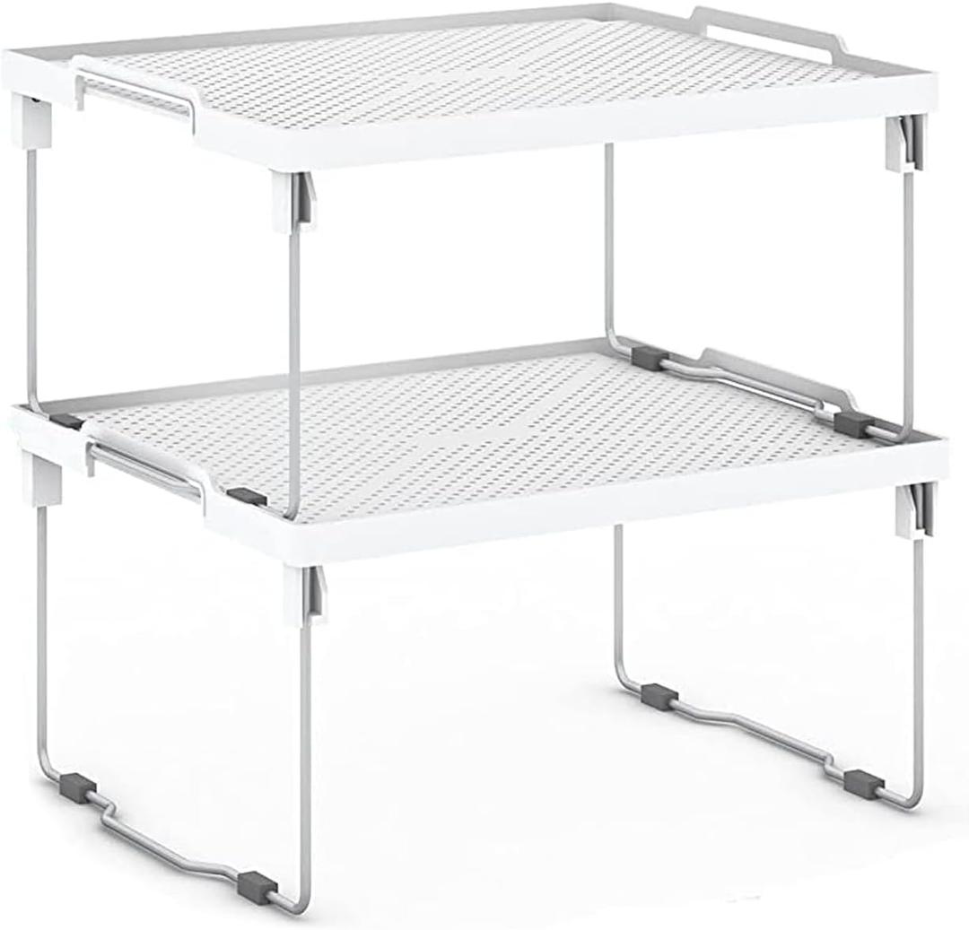ums Kitchen Shelves Cabinet Organizer, Stackable Freezer Rack, Cupboard Box Organizer, Shelf Riser, Usable Storage Rack for Spice, Fridge Shelf Riser (12x11 inch), Pack of 2