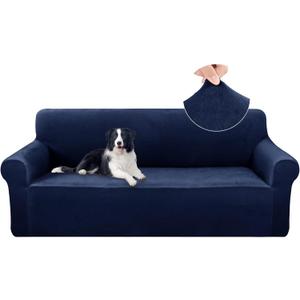 U-NICE HOME Velvet Sofa Covers Stretch Couch Covers for 3 Cushion Couch Furniture Protector Sofa Slipcover (Large, Navy)