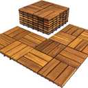 Pack of 10 Deck Tiles - 12"x12" Interlocking Natural Solid Acacia Wood for Outdoor & Indoor, Patio Garden, Balcony, Poolside - Golden Teak Color