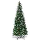 5 ft. Snow Flocked Unlit Artificial Pencil Christmas Tree Hinged with Pine Cones