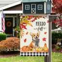 DLZDN Hello Fall Dog Garden Flag Autumn Corgi Pumpkins Maple Leaves Flag 1218 Inch Double Sided Buffalo Plaid Farmhouse Yard Flag Thanksgiving Holiday Outdoor Decor