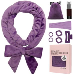 ZILAMPU No Heat Curling Rod Headband, Hair Curlers to Sleep In - Purple, 70" Long, Extra Soft Velour Material, Ideal for Women and Girls with Long Hair, 9-piece Set