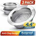 Sink Strainer Basket (3 Pack) 304 Stainless Steel Kitchen Drain Strainer, Anti-Clog Sink Drain Catcher, Rustproof, Fits 4.4 Standard Sink