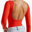 SUUKSESS Women Backless Y2k Long Sleeve Bodysuit Double Lined Open Back Sexy Basic Top XS