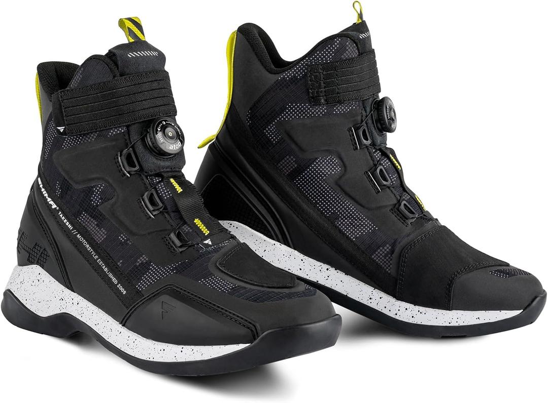 SHIMA TAKESHI VENT, Motorcycle Shoes for Men - Breathable, Reinforced Street Riding Shoes with ATOP Closure System, Ankle Support, Anti-Slip Sole, Gear Pad (Camo, 8.5)