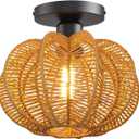 Hand-Woven Rattan Flush Mount Ceiling Light,Farmhouse Light Fixtures Ceiling Mount Boho for Hallway Bedroom Kitchen Entryway Living Room