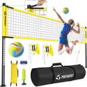 Outdoor Volleyball Net System, 32FT Regulation Size Anti-Sag Net, Quick Setup Adjustable Height Poles, Volleyball Set with Pump, Hammer, Boundary Line and Carry Bag for Backyard Beach Lawn