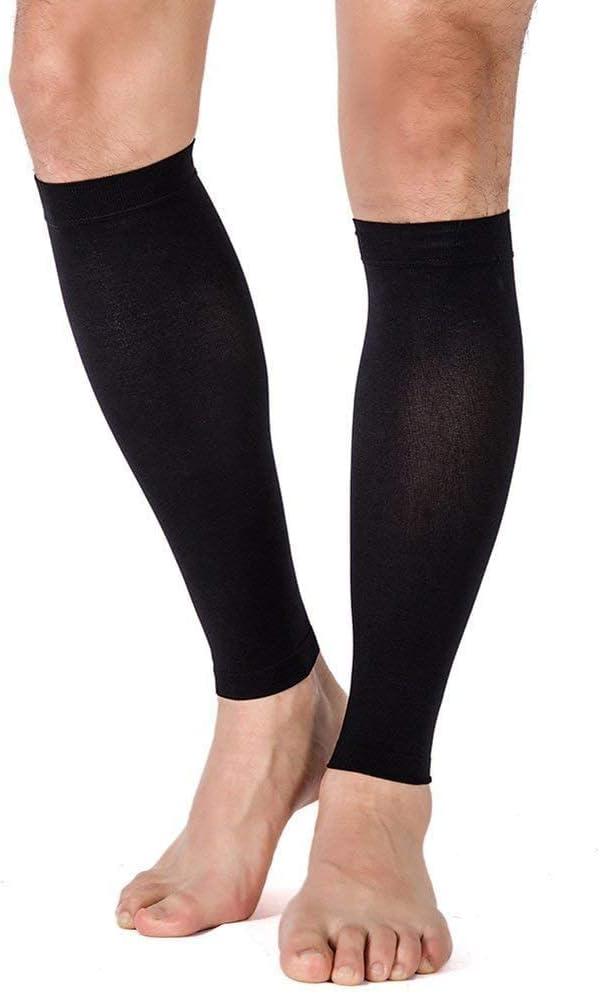 TOFLY Calf Compression Sleeve for Men & Women, 1 Pair, Footless Compression Socks 20-30mmHg for Leg Support, Shin Splint, Pain Relief, Swelling, Varicose Veins, Maternity, Nursing, Travel, Black XL