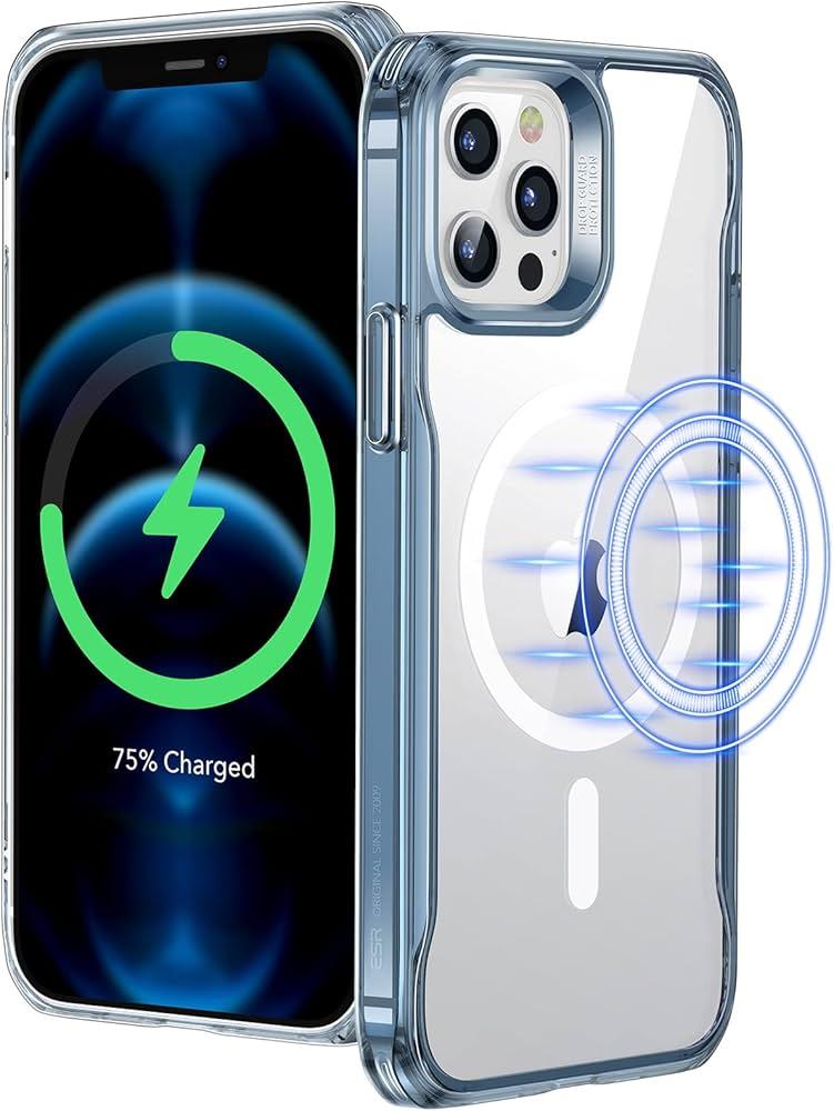 ESR for iPhone 12 Pro Max Case, Compatible with MagSafe, ScratchResistant Back, Grippy Protective Frame, Magnetic Phone Case for iPhone 12 Pro Max, Sidekick Hybrid Case (HaloLock), Blue