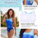 Athletic One Piece Swimsuit Women Modest Criss Cross Back Chlorine Resistant Swimwear with Built-in Bra (Blue, XL)