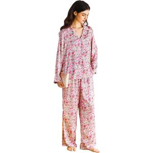 YiNi LuLu Womens Silk Satin Pajamas Set Button Down 2 Piece Pjs Long Sleeve Oversized Sleepwear with Pockets, Size: XX-Large
