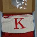 Christmas Stockings with Initials,20 Inches Large Knit Embroidered Letter Green White Christmas Stocking,Monogram Christmas Stocking for Famliy Holiday and Xmas Tree Fireplace (Letter K)