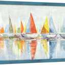Coastal Wooden Framed Wall Art: Abstract Ocean SailBoat Picture Seascape Print Beach Painting Nautical Artwork for Living Room 48"x24"