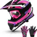 TCMT Youth Dirt Bike Helmet DOT Certified - Kids Full Face Motocross ATV Helmet with Goggles, Gloves and Helmet Bag for Off-Road, BMX, MX, Street Riding (Pink, M)