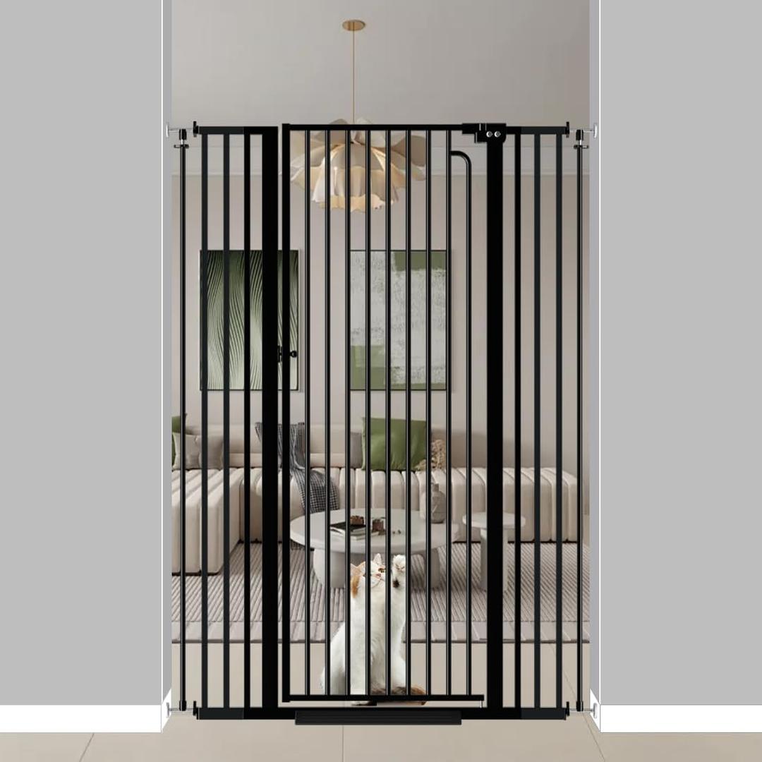 57" Extra Tall Pet Gate for Cats Dogs-29.5"-43.3" Extra Wide Cat Gate for Doorways and Stairs-1.37" Ultra Narrow Spacing Pressure Mounted Dog Gate with One-Handed Operation(29.5"-43.3") (Black)