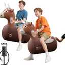 QPAU 2 Pack Large Inflatable Bull Hopper Bouncy Toy, 250lbs High Capacity Ride-on Animal for Kids & Adults, Soft Fabric Cover & Pump, Durable Puncture-Resistant Bouncer for Family Party Gift