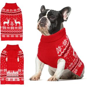 Rypet Dog Christmas Sweater for Large Dogs Warm Soft Christmas Dog Outfits Pet Holiday Sweater Firm Durable Pet Turtleneck Knitwear Dogs Sweaters Pets Winter Coat for Females and Males M