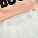 Kuriozud Toddler Baby Girl Halloween Outfits 6 9 12 18 24Month 2t 3t 4t Sweatshirt Top+Tutu Tulle Skirt Set Halloween Cothes (Hey Boo Pink White)