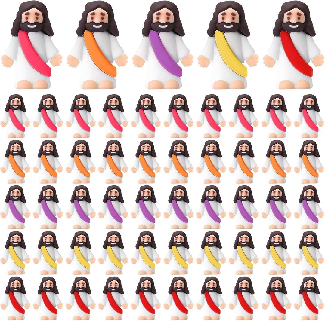 Sumind 50 Pcs Little Jesus Figures Original Design Miracle Mini Pocket Jesus to Hide and Seek Easter Egg Filling Religious Party Favors Sunday School Baptism Gifts(Colorful)