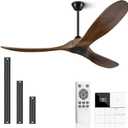 52 inch Outdoor Ceiling Fans without Lights and Remote Control, 3 Blade Ceiling Fan No Lights High CFM Quiet Wood Walnut Outdoor Fan, Propeller Ceiling Fan for Outdoor/Indoor/Patio, Dark Walnut