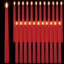 Macarrie 24 Packs Flameless Taper Candles Battery Operated Fake 11 Inch Long Candle Light LED Flameless Candlesticks Flickering Tapered for Wedding, Halloween, Christmas(Red)