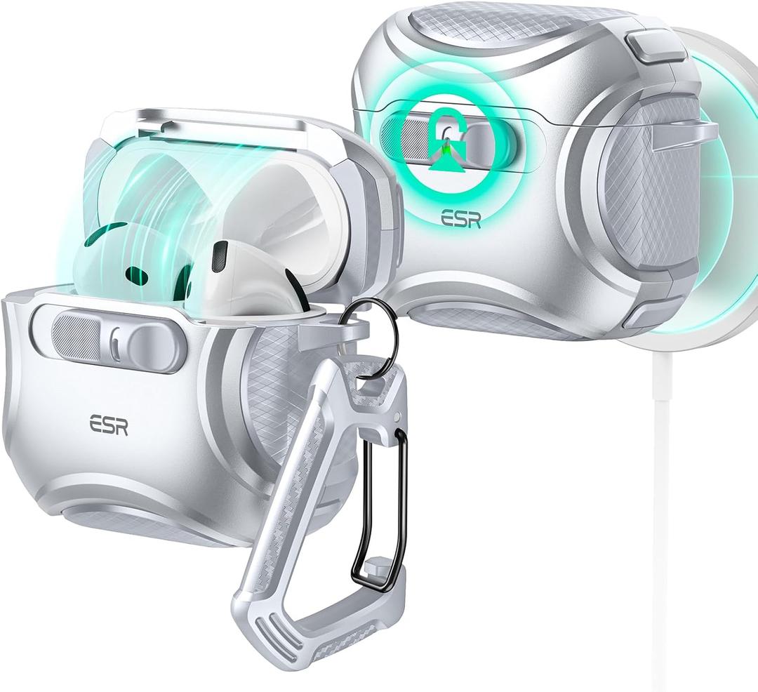 ESR for AirPods 4 Case, Compatible with AirPods 4 Generation Case (2024) (USB-C), Compatible with MagSafe, Drop-Proof Lock, Easy Open, Cyber Series, Grey (Gray)