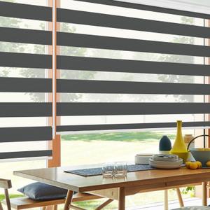 Allbright Zebra Window Blinds for Home 51"W  64"H Black , Dual Layer Roller Shade, Room Darkening Shade Roll Up and Pull Down Blinds, Light Filtering Window Shades for Day and Night, Easy to Install