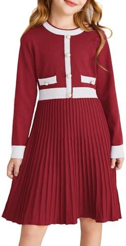 GRACE KARIN Girls Sweater Fall Dress Long Sleeve Knit A Line Contrast Casual Winter Dresses 12 Y