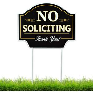 Signs Authority No Soliciting Sign for House - 11.5"x9" Durable Coroplast with Metal H-Stake - No Solicitors Sign for Front Door - Non-Reflective No Soliciting Yard Sign Deter Door Knockers