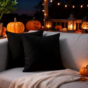 Encasa XO Throw Pillow Covers 18x18 in Set of 2 Jet Black | No Inserts | Cotton Pillow Covers for Living Room, Bed, Sofa, Couch | Decorative Cushion Covers with Improved Zippers