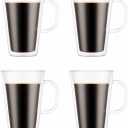 Bodum Canteen Double Wall Mugs, 4-Piece Set (13.5 Floz, Double Wall Glass, Clear)