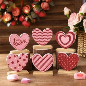 Yousoontic 6 Pcs Valentine Day Decorations Wooden Heart Signs Table Decor Vintage Red Pink Heart Table Centerpieces Farmhouse Home Kitchen Valentine Gift Tiered Tray Decor for Home Office Mantel