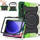 ROISKIN Case for Samsung Galaxy Tab S10 Plus/ S9 FE Plus/ S9 Plus 5G Tablet 12.4'', Heavy Duty Shockproof Protective Case with Screen Protector, Stand, Handle,Shoulder Strap and Pen Holder (Black+Green)