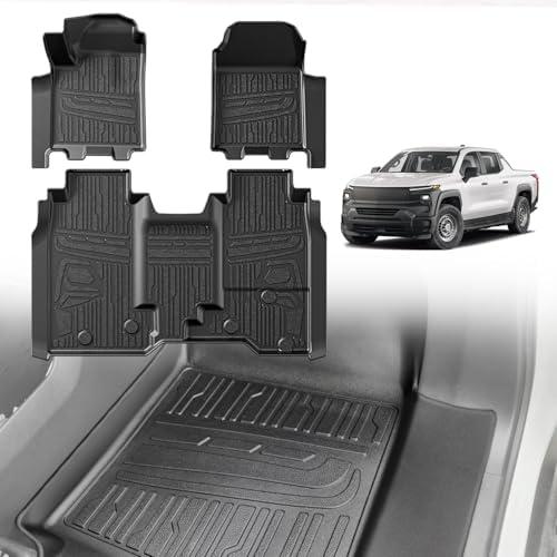 TripleAliners Floor Mats All Weather Liners Compatible with 2024 2025 Chevrolet Silverado EV WT Version Accessories 1st & 2nd Row Full Set Floor Liners TPE Heavy Duty Custom Fit Car Mats