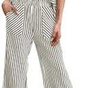 Tankaneo Womens Striped 2 Piece Sets Short Sleeve T Shirts Wide Leg Pants Matching Lounge Set with Pockets (Small)