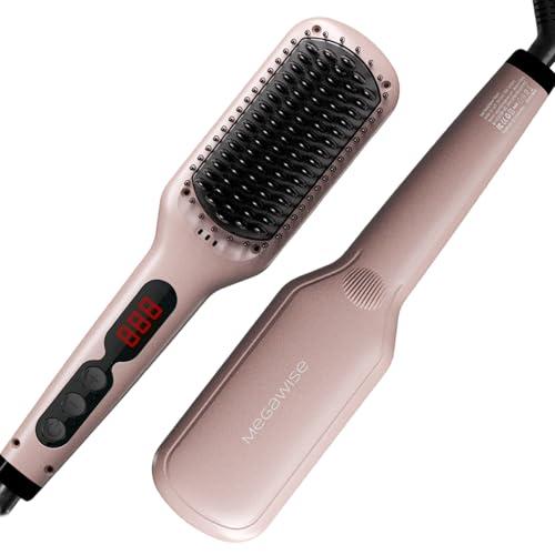 MEGAWISE Pro Ceramic Ionic Hair Straightener Brush for Home Salon | MCH Fast 20s Heating Tech with Auto-Off Safety | Anti-Scald with Universal Dual Voltage | Rotatable Power Cord
