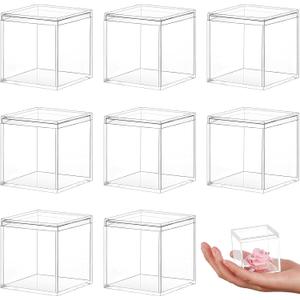 Blulu 8 Pcs Clear Acrylic Box with Lid Plastic Jewelry Mini Storage Box Mini Cube Containers for Candy and Tiny Jewelry Easter Party Favor(1.77 x 1.77 x 1.77 Inch,Classic Style)