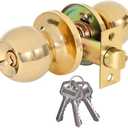 Keweilian High-Security Stainless Steel Round Ball Door Handle with Lock & Key,Door knob for Front Door, Bedroom, and Interior, Easy Installation(Gold)
