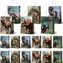 Funrous Dinosaur Gift Party Favor Dino Treat Bags Dinosaur Paper Goodie Bags with Handles Dino Candy Goodie Paper Package for Kids' Birthday Decorations Party Supplies, 8.7 x 6.3 x 3.2 Inch (36 Pcs)