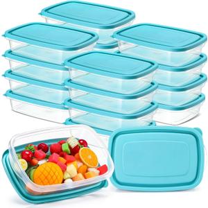 Qinyoung 18 Pcs 33 Oz/ 4 Cups Plastic Food Storage Containers with Lids Portion Box Sets with Cover Stackable Plastic Containers with Lids Microwave Freezer Dishwasher Safe (Blue)