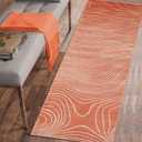 Superior Indoor Runner Rug, Plush Carpet Cover, High-Traffic Rugs, Jute Backing, Hallways, Entry, Office, Living Room, Kitchen, Modern Abstract Wood Grain, Veer Collection, 2' 7" x 8', Coral