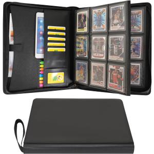 Wonderpool Toploader Binder Trading Card Album Storage 9 Pocket - 360 Side Loading Holds Toploaders with Extra Interior Pockets | PU Leather Notebook for MTG TCG Yugioh Game Sports Cards (Black)
