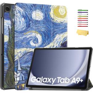 Case for Samsung Galaxy Tab A9 Plus/A9+ Tablet 5G 11" 2023 Model (SM-X210/X216/X218), Multi-Angle Stand Slim Hard Back Trifold Shell Smart Cover with Auto Wake/Sleep, Starry Night Van Gogh (01# Starry Night Van Gogh)