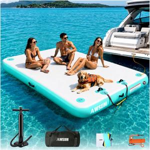 AWSUM Inflatable Floating Dock for Water Activities, 6ft-15ft Island Raft With Non-Slip Surface, Load Capacity 450–2000 lbs, Water Platform for Pool, Lake, Pond, Beach, River & Ocean Activities, Size: 5 X 6 Ft