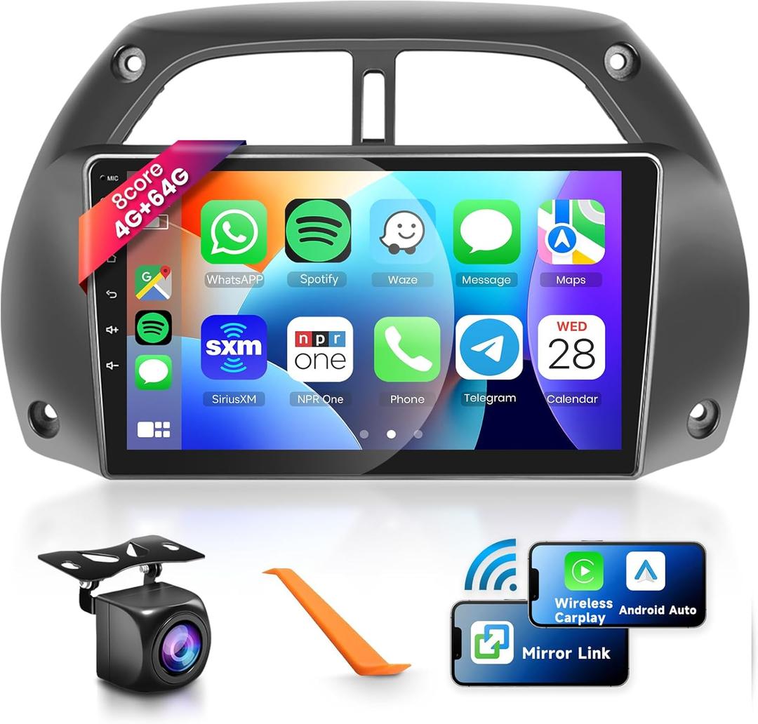 8 CORE 2G+64G Car Radio for Toyota RAV4 2001 2002 2003 2004 2005 2006 with Wireless CarPlay & Android Auto,9'' IPS Touch Screen Car Stereo with Mirror 32-Band DSP Link BT5.0 GPS WiFi HD Backup Camera