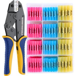 haisstronica Crimping Tool for Heat Shrink Connectors HS-8327 with 200PCS Marine Grade Heat Shrink Butt Connectors of Tinned Red Copper AWG 22-10