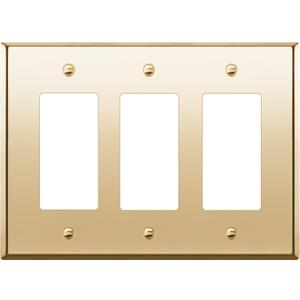 ENERLITES Triple Decorator Metal Wall Plate, Decorator Switch Receptacle Cover, Corrosion Resistant, Stainless Steel 201, Mid-Size 3-Gang 4.88" x 6.77", UL Listed, 7733M-PB, Polished Brass